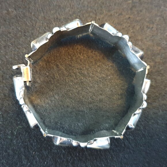 Bold Vintage Mexico Taxco 925 Sterling Silver Abalone Inlaid Statement Bracelet - Picture 8 of 16